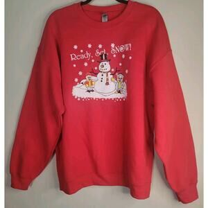 Gilder Christmas Sweatshirt Red XL Ready Set Snow Snowman Pigs Ugly Sweater